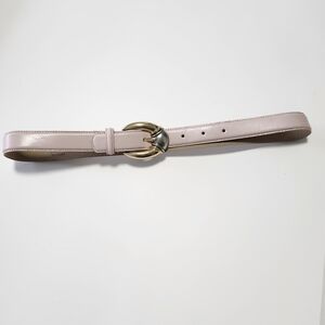 Liz Claiborne Pale Pink Leather Belt with Gold Double-Ring Buckle